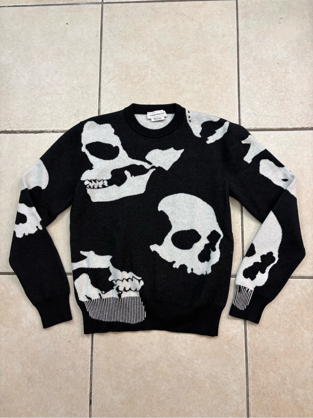 Alexander McQueen Skull Knit Wool Sweater Black & White Size Small